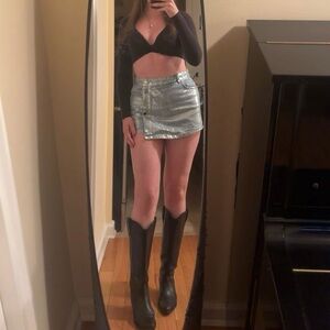 Zara Blue Metallic Denim skort